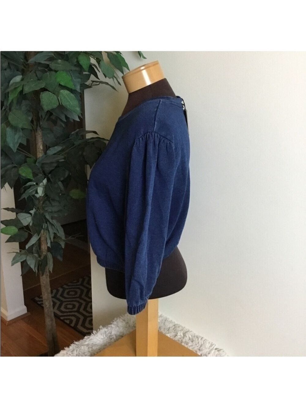 K/lab dark wash great stretch denim look cropped Crewneck top XL - Picture 9 of 11